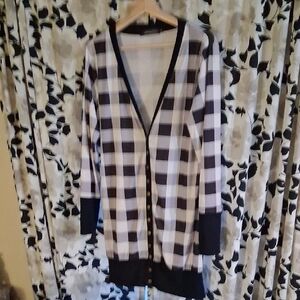 Black & White Plaid Button-Front Women's Cardigan Sweater